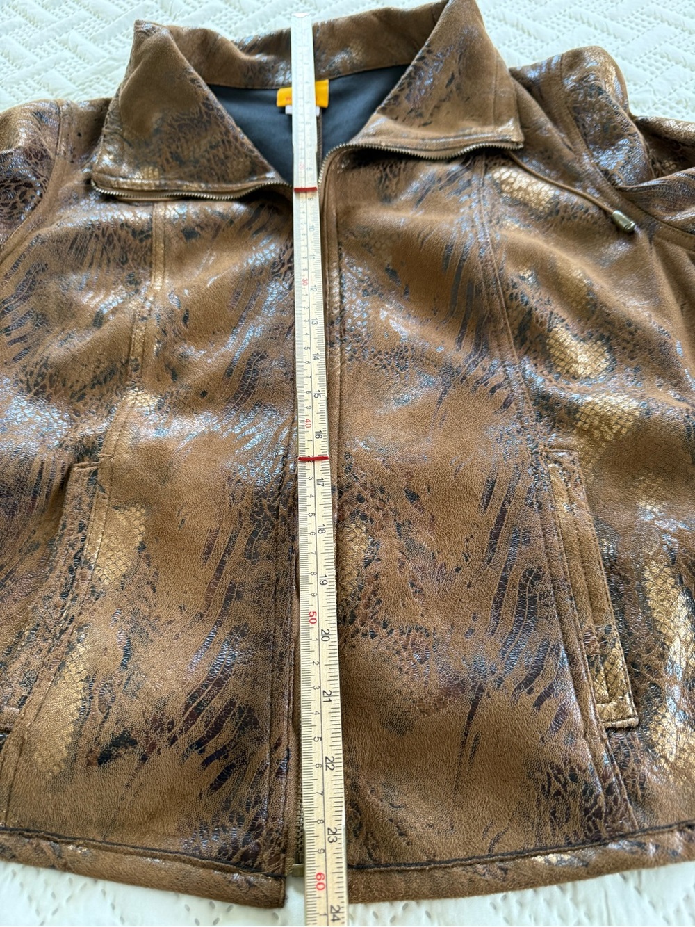 Ruby Rd. Metallic Faux Brown leather Pattern Zip Jacket - Picture 6 of 10